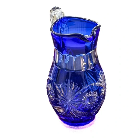 Bohemian Cobalt Blue Cut Crystal Pitcher | Hand Cut Czech Lead Crystal Barware - Picture 6 of 15